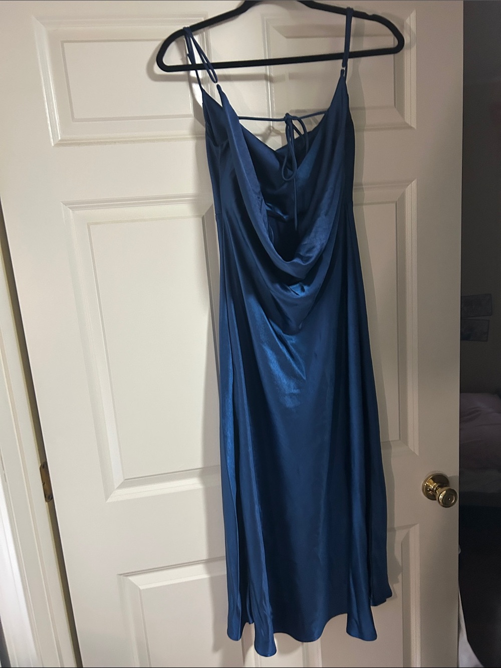 Satin Cowl Neck Slip Dress - Navy Blue - Picture 8 of 9